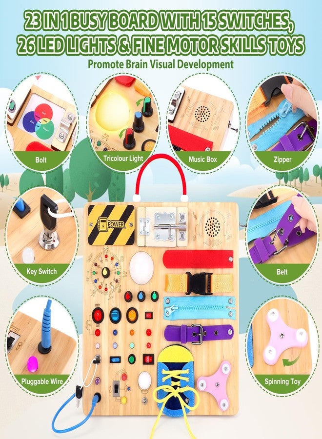 Hoarosall 23-in-1 Montessori Busy Board with LED Lights Educational Wooden Activity Toy for Toddlers Ages 1-3, Travel Sensory Board with Switches Locks Music Box Fine Motor Skills Learning Toy for Boys Girls - Image 2